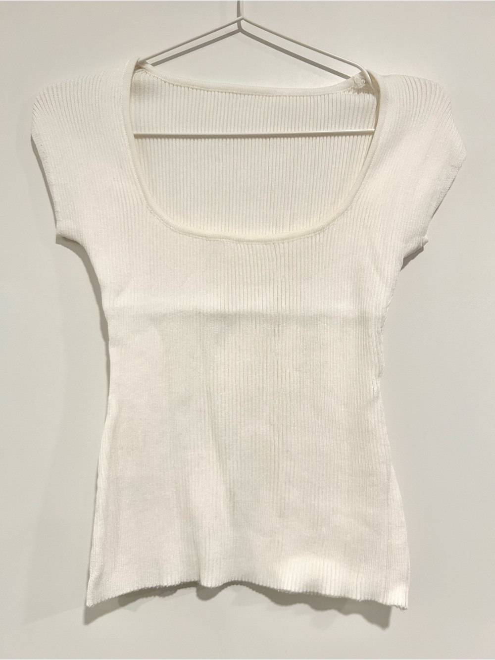 Women's Ribbed Scoop Neck Top - White